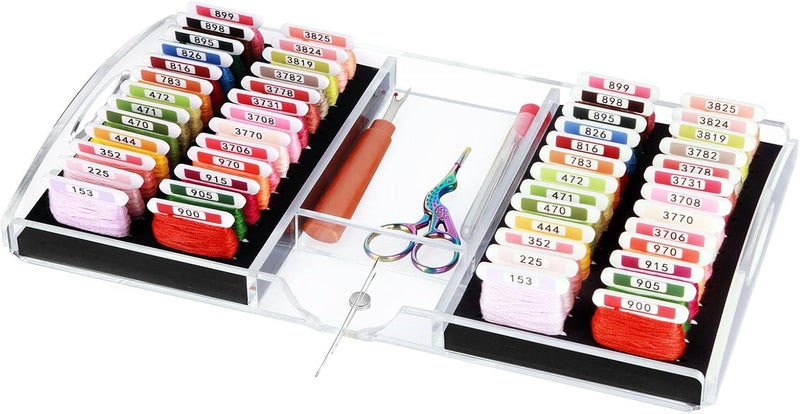 Hamtery Acrylic Working Tray for Cross Stitch and Embroidery Supplies, Embroidery Floss Bobbins Organizer with Magnetic Needle Holder and Tools Storage-Tray Only (Large-For 3mm acrylic bobbin) - Image 1